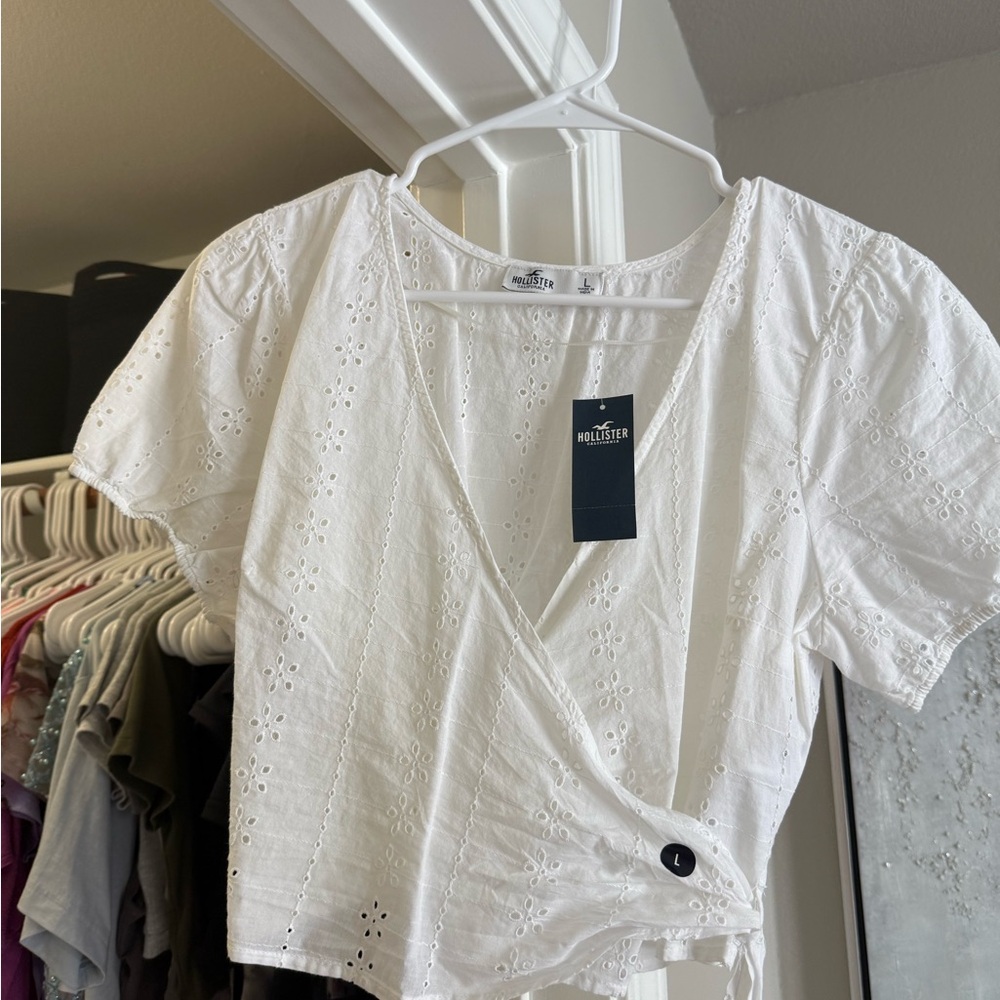 Hollister White Eyelet Wrap Top